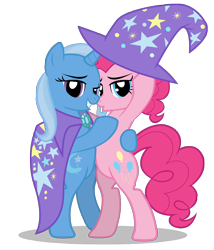 Size: 2400x2800 | Tagged: safe, artist:mixermike622, derpibooru import, pinkie pie, trixie, earth pony, pony, unicorn, bipedal, female, high res, lesbian, mare, shipping, simple background, transparent background, trixiepie