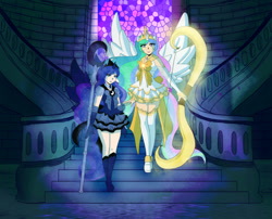 Size: 900x727 | Tagged: safe, artist:dawnrie, princess celestia, princess luna, human, humanized, sailor scout