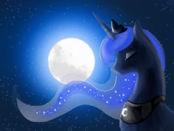 Size: 2048x1536 | Tagged: safe, artist:spaghettidolphin, princess luna, alicorn, pony, eyes closed, moon, night, solo, stars