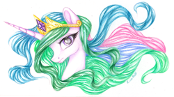 Size: 4063x2252 | Tagged: safe, artist:vird-gi, princess celestia, alicorn, pony, looking at you, portrait, solo, traditional art
