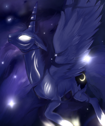 Size: 1000x1200 | Tagged: safe, artist:unicornkettle, princess luna, alicorn, pony, female, glowing eyes, horn, mare, solo