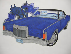 Size: 1024x768 | Tagged: safe, artist:patridam, princess luna, alicorn, pony, car, lincoln (car), lincoln continental, solo, traditional art