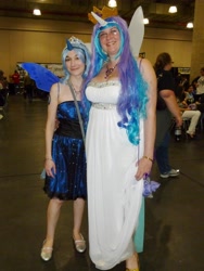 Size: 3456x4608 | Tagged: artist needed, safe, princess celestia, princess luna, human, 2012, convention, cosplay, glasses, irl, irl human, new york comic con, photo