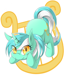 Size: 4500x5226 | Tagged: safe, artist:zaiyaki, lyra heartstrings, pony, unicorn, absurd resolution, colored pupils, cute, cutie mark background, face down ass up, female, looking at you, lyrabetes, mare, simple background, smiling, solo, transparent background