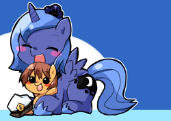 Size: 1200x850 | Tagged: safe, artist:gyaheung, princess luna, oc, oc:gyaheung, alicorn, pony, blushing, cute, eyes closed, filly, open mouth, woona