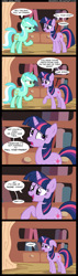 Size: 1013x3558 | Tagged: safe, artist:veggie55, lyra heartstrings, twilight sparkle, unicorn twilight, pony, unicorn, artifact, comic, duo, fart joke, pull my finger