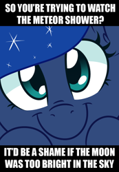 Size: 600x865 | Tagged: safe, artist:php92, princess luna, alicorn, pony, c:, caption, image macro, looking at you, meme, smiling, solo, text, trolluna