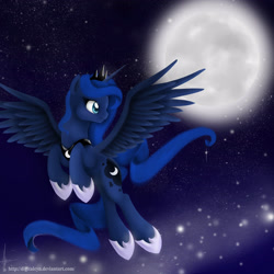 Size: 2900x2900 | Tagged: safe, artist:digitalcyn, princess luna, alicorn, pony, flying, moon, solo