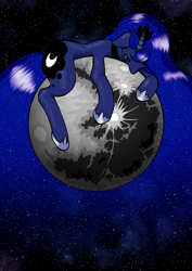 Size: 1240x1754 | Tagged: safe, artist:tengami, princess luna, alicorn, pony, mare in the moon, moon, pixiv, pony bigger than a planet, solo, tangible heavenly object