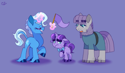 Size: 1200x700 | Tagged: safe, artist:hateful-minds, derpibooru import, maud pie, trixie, oc, classical unicorn, pony, unicorn, cloven hooves, female, leonine tail, lesbian, magical lesbian spawn, mare, mauxie, offspring, parent:maud pie, parent:trixie, parents:mauxie, shipping, unshorn fetlocks