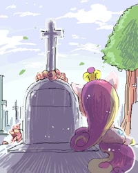 Size: 400x500 | Tagged: safe, artist:naoki, princess cadance, alicorn, pony, female, gravestone, immortality blues, implied death, mare, solo, tree