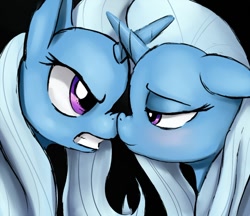 Size: 700x605 | Tagged: safe, artist:gsphere, derpibooru import, trixie, angry, female, lesbian, mare, selfcest, shipping, trixtrix