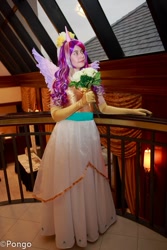 Size: 427x640 | Tagged: safe, artist:mandyneko, princess cadance, human, 2013, all-con, bouquet, clothes, convention, cosplay, evening gloves, flower, irl, irl human, photo