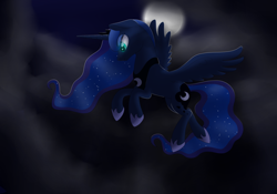 Size: 900x630 | Tagged: dead source, safe, artist:falakthewolf, princess luna, alicorn, pony, moon, night, smiling, solo