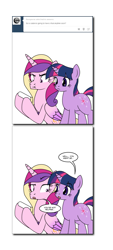 Size: 601x1328 | Tagged: safe, artist:dekomaru, princess cadance, twilight sparkle, alicorn, pony, pregnancy test, tumblr, tumblr:ask twixie