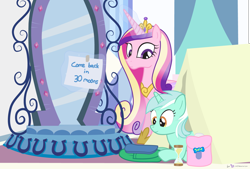 Size: 1440x975 | Tagged: safe, artist:dm29, lyra heartstrings, princess cadance, alicorn, pony, camping, duo, hourglass, humie, magic mirror, mirror, saddle bag, tent