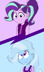 Size: 393x643 | Tagged: safe, artist:rozzertrask, derpibooru import, starlight glimmer, trixie, equestria girls, equestria girls-ified