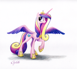 Size: 2186x1977 | Tagged: safe, artist:syncallio, princess cadance, alicorn, pony, female, mare, raised hoof, solo, traditional art