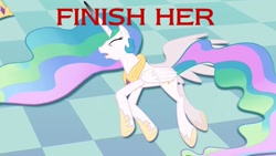 Size: 640x360 | Tagged: safe, princess celestia, alicorn, pony, celestia hate, finish her, mortal kombat, solo