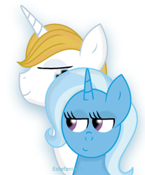 Size: 856x1034 | Tagged: safe, artist:estefania200, derpibooru import, prince blueblood, trixie, pony, unicorn, bluetrix, female, male, mare, shipping, smug, straight