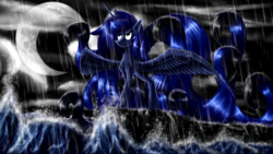 Size: 1920x1080 | Tagged: safe, artist:crestfallencelestia, princess luna, alicorn, pony, female, horn, mare, rain, solo