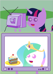 Size: 297x410 | Tagged: safe, princess celestia, twilight sparkle, alicorn, pony, cake, exploitable meme, meme, obligatory pony, pointy ponies, tv meme