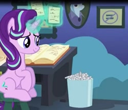 Size: 692x593 | Tagged: safe, derpibooru import, screencap, starlight glimmer, trixie, pony, every little thing she does, cropped, equal cutie mark, solo, starlight's room