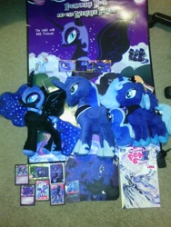 Size: 1944x2592 | Tagged: safe, artist:onlyfactory, nightmare moon, princess luna, bootleg, card, collection, filly, irl, much luna, photo, plushie, poster, woona