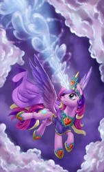 Size: 1500x2473 | Tagged: safe, artist:1jaz, princess cadance, alicorn, pony, clothes, female, flying, magic, mare, solo