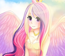 Size: 2500x2145 | Tagged: safe, artist:steffuh, princess cadance, human, cleavage, female, horned humanization, humanized, solo, winged humanization