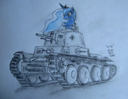 Size: 1024x796 | Tagged: safe, artist:blueboxdave, princess luna, alicorn, pony, panzer 38(t), solo, tank (vehicle), traditional art