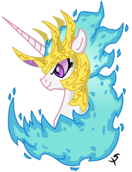 Size: 590x768 | Tagged: safe, artist:xscaralienx, nightmare star, princess celestia, alicorn, pony, female, horn, mare, multicolored mane, solo, white coat