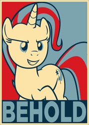 Size: 1416x1982 | Tagged: safe, artist:the smiling pony, derpibooru import, edit, editor:mennydrives, trixie, pony, unicorn, behold, female, hope poster, mare, poster, shepard fairey, solo