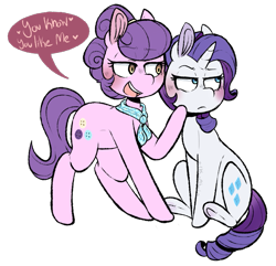 Size: 947x913 | Tagged: safe, artist:urbanqhoul, rarity, suri polomare, earth pony, pony, unicorn, blushing, female, lesbian, looking away, mare, shipping, simple background, surity, transparent background