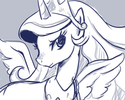 Size: 1280x1024 | Tagged: safe, artist:rao, princess celestia, alicorn, pony, monochrome, simple background, solo