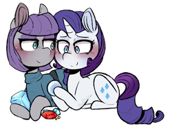 Size: 879x649 | Tagged: safe, artist:urbanqhoul, maud pie, rarity, earth pony, pony, unicorn, blushing, female, lesbian, mare, rarimaud, shipping, simple background, transparent background