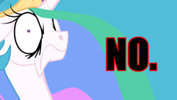 Size: 1920x1080 | Tagged: safe, artist:grievousfan, princess celestia, alicorn, pony, angry, bust, female, frown, looking at you, mare, no, portrait, reaction image, shrunken pupils, solo, wallpaper