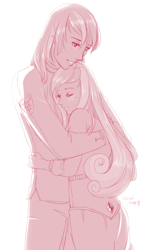 Size: 559x963 | Tagged: safe, artist:shiwizilla, princess cadance, shining armor, human, couple, female, hug, humanized, male, monochrome, shiningcadance, shipping, straight