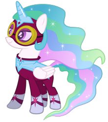 Size: 5300x6000 | Tagged: safe, artist:magister39, masked matter-horn, princess celestia, alicorn, pony, absurd resolution, clothes, costume, female, goggles, mare, power ponies, simple background, solo, transparent background, vector