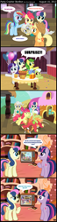 Size: 1024x3916 | Tagged: safe, artist:wildtiel, derpibooru import, apple bloom, big macintosh, bon bon, granny smith, mayor mare, rainbow dash, rarity, sweetie drops, twilight sparkle, winona, earth pony, pegasus, pony, unicorn, the last roundup, best pony, comic, male, stallion