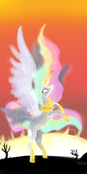 Size: 1000x2000 | Tagged: safe, artist:puffpink, princess celestia, alicorn, pony, female, horn, mare, missing accessory, multicolored mane, multicolored tail, solo, white coat, white wings, wings