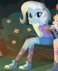 Size: 617x752 | Tagged: safe, derpibooru import, screencap, pinkie pie, trixie, equestria girls, legend of everfree, clothes, converse, cropped, cute, diatrixes, legs, looking at you, shoes, sneakers, solo focus