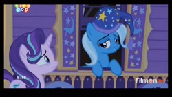 Size: 1920x1080 | Tagged: safe, derpibooru import, screencap, starlight glimmer, trixie, pony, to where and back again, hat, nightcap, smiling, tiny pop, trixie's wagon