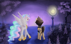 Size: 800x500 | Tagged: safe, artist:xilenobody143, princess celestia, alicorn, pony, crossover, kingdom hearts, kingdom hearts of harmony, night, ponified, sora