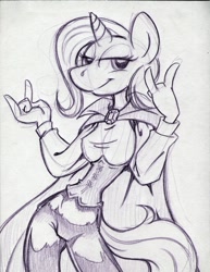 Size: 850x1100 | Tagged: safe, artist:trollie trollenberg, derpibooru import, trixie, anthro, sketch, smiling, solo, traditional art