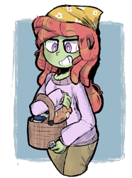 Size: 464x625 | Tagged: safe, artist:urbanqhoul, tree hugger, equestria girls, basket, bread, equestria girls-ified, female, food, simple background, smiling, solo, transparent background