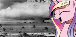 Size: 1040x508 | Tagged: safe, princess cadance, alicorn, pony, cadance laughs at your misery, exploitable meme, meme, nuclear weapon