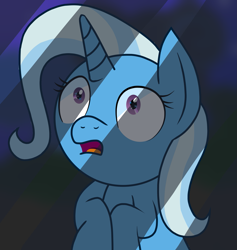 Size: 1637x1724 | Tagged: safe, artist:berrypunchrules, derpibooru import, trixie, pony, unicorn, to where and back again, female, hiding, mare, open mouth, solo