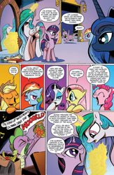 Size: 777x1195 | Tagged: safe, artist:andypriceart, idw, applejack, fluttershy, pinkie pie, princess celestia, princess luna, rainbow dash, rarity, spike, twilight sparkle, twilight sparkle (alicorn), alicorn, dragon, earth pony, pegasus, pony, unicorn, spoiler:comic, spoiler:comic18, comic, element of honesty, element of loyalty, elements of harmony, female, idw advertisement, magic, magic aura, male, mane seven, mane six, mare, official comic, preview, speech bubble, telekinesis