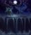 Size: 2000x2200 | Tagged: safe, artist:luvvandra, princess luna, queen chrysalis, alicorn, changeling, changeling queen, pony, chest fluff, fangs, moon, waterfall